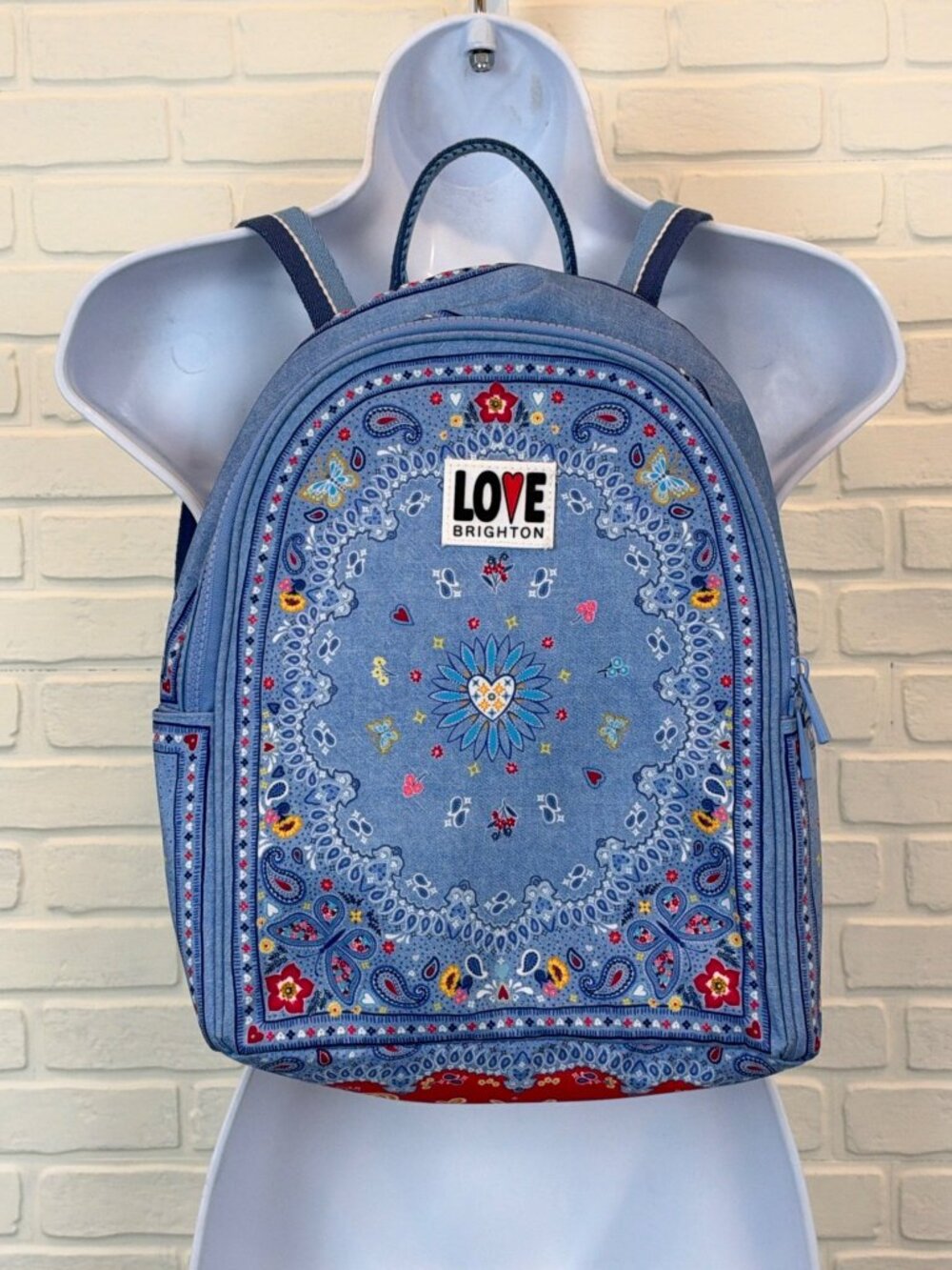 Brighton Backpack Love Bandana Print Denim Blue